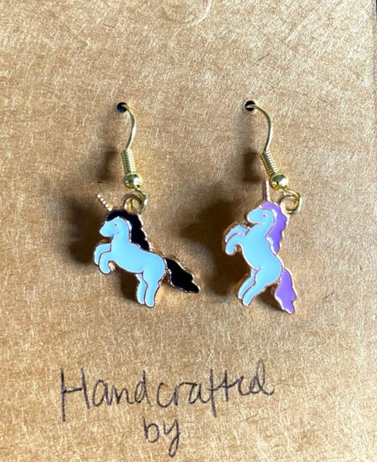 Handcrafted Black and Purple Unicorn Mix Match Earrings Drop