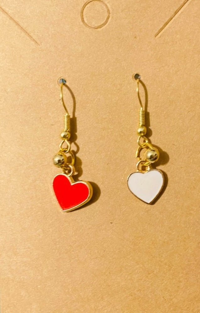 Handmade Red and White Heart Drop Earrings