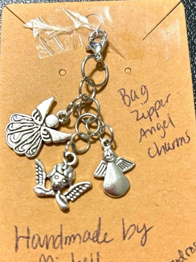 Handmade Cute Angels Zipper Bag Charms keychain. Silver-tone.