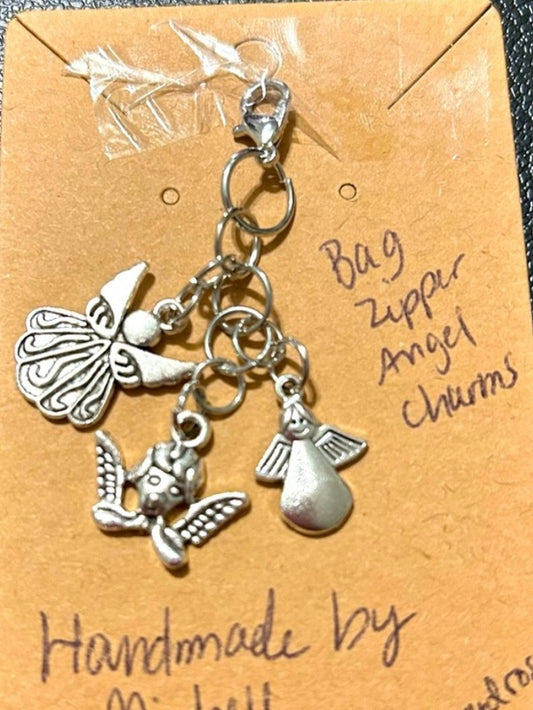 Handmade Cute Angels Zipper Bag Charms keychain. Silver-tone.