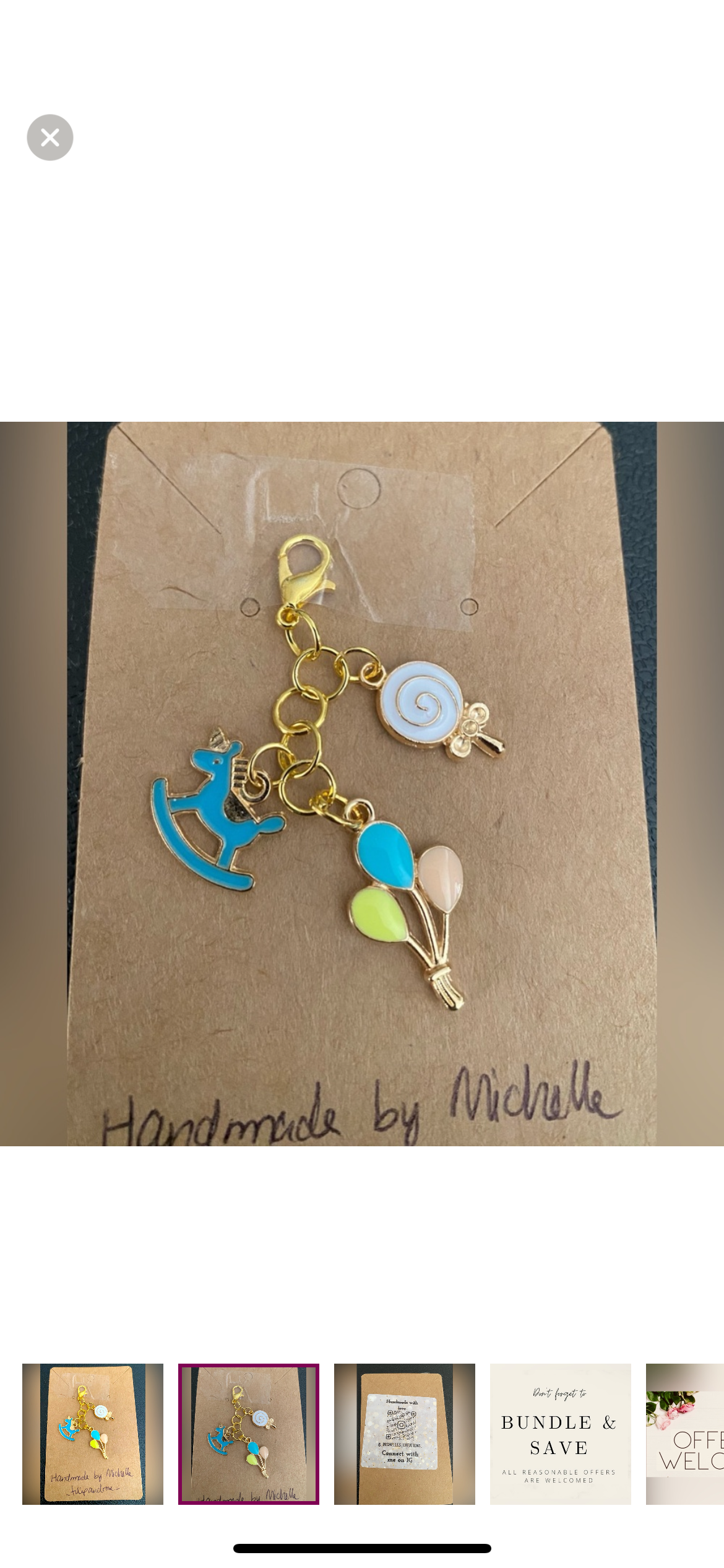 Handcrafted Bag/Zipper Charms Balloons, Unicorn Rocking Horse, Lollipop gold tone