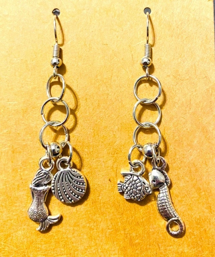 Handmade Mix Match Little Mermaid Under The Sea Inspired Silver tone Earrings